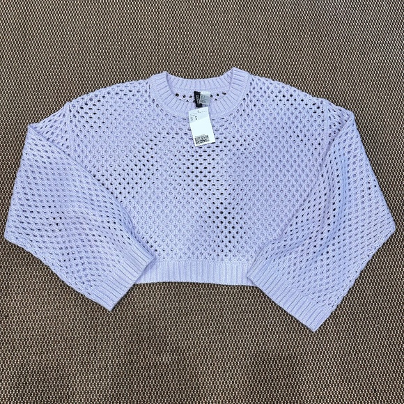 H&M CROCHET KNIT CROPPED SWEATER LAVENDER PURPLE MEDIUM NWT - Picture 1 of 3